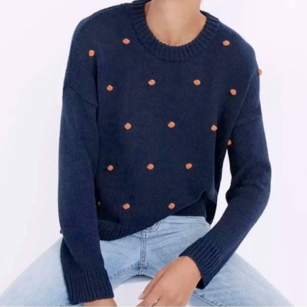 Madewell Wellesley Bobble Pullover Sweater crew neck navy blue cotton Small